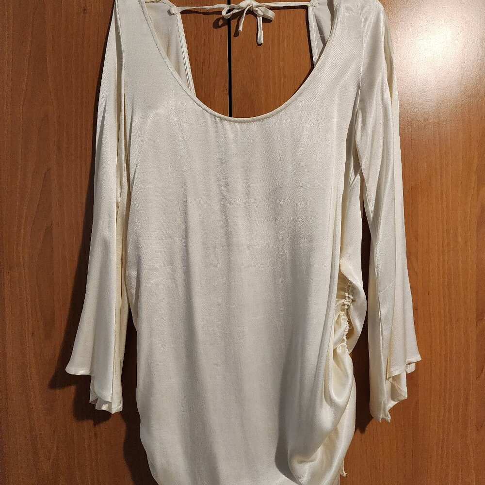 Sndys cream satin gathered backless mini dress.